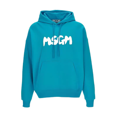 MSGM Blue Hoodie with Lettering Long Sleeves 3640MM132247000-84