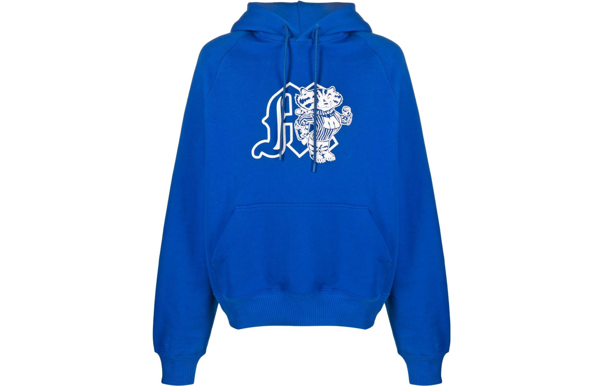 MSGM Blue Pullover Hoodie with Print Design - 100% Cotton Long Sleeve 3540MM122237795-BLUE