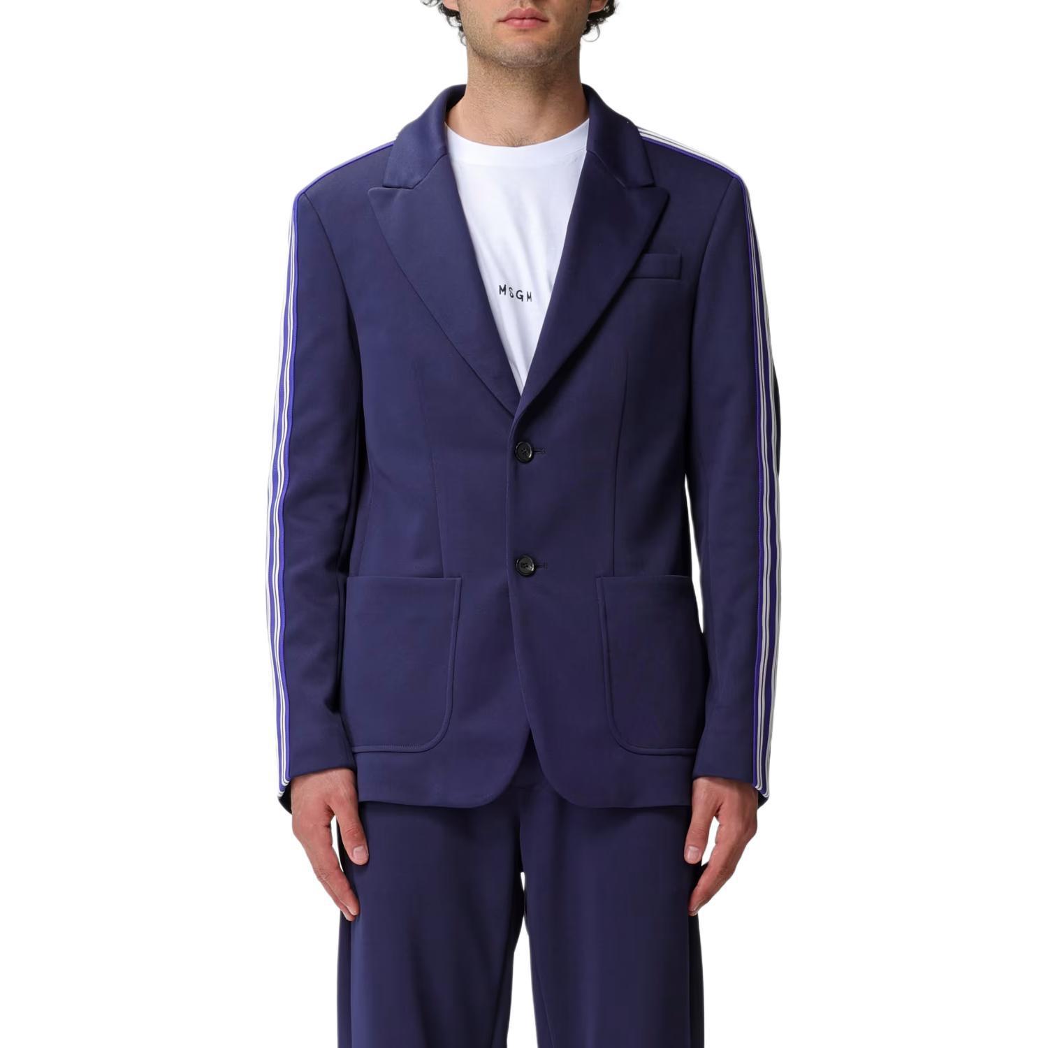 MSGM Blue Striped Long Sleeve Blazer Jacket with Notched Lapel 3540MG03-237510-89