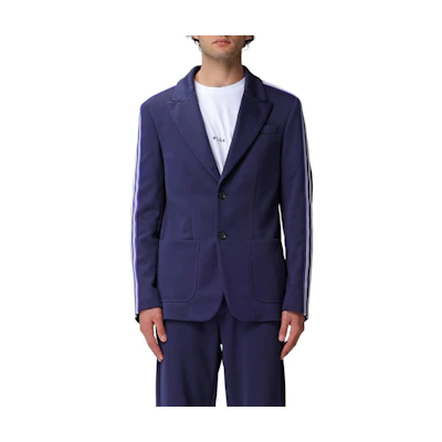 MSGM Blue Striped Long Sleeve Blazer Jacket with Notched Lapel 3540MG03-237510-89