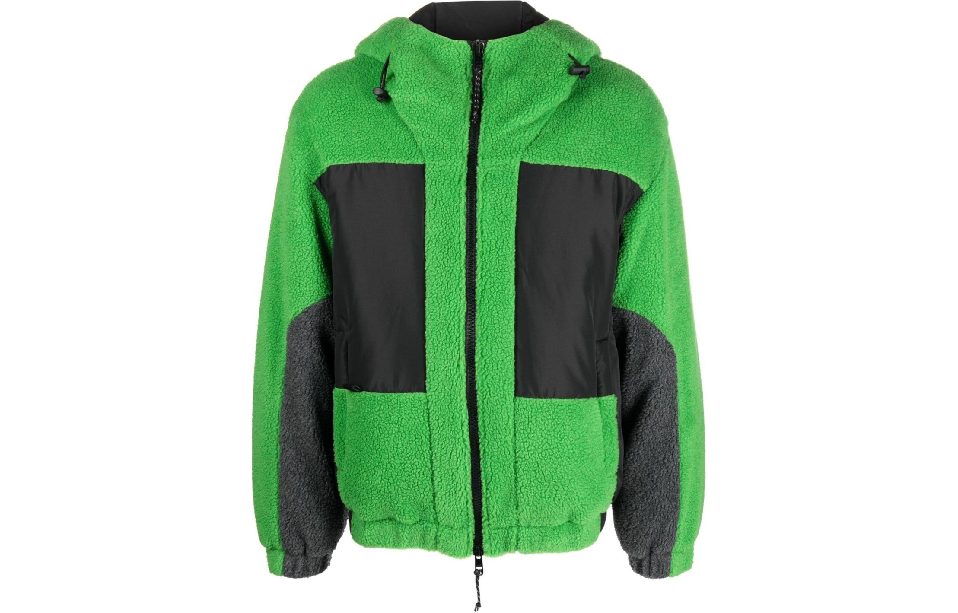 MSGM Bright Green Hoodie Fleece Jacket with Knitted Patchwork 3340MH07Y-227501