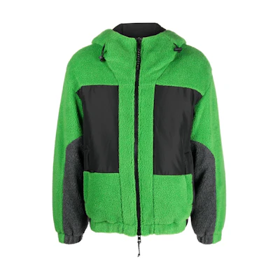 MSGM Bright Green Hoodie Fleece Jacket with Knitted Patchwork 3340MH07Y-227501
