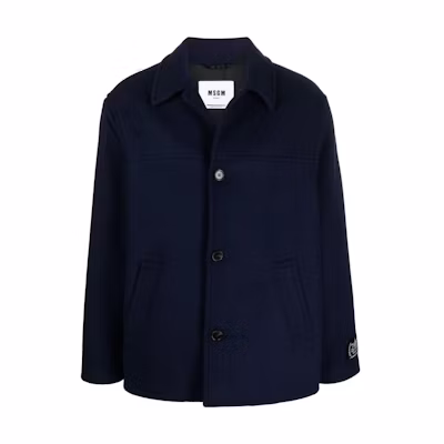 MSGM Button-Up Collared Patch Long Sleeve Jacket Unisex Navy Blue 3540MC03237600