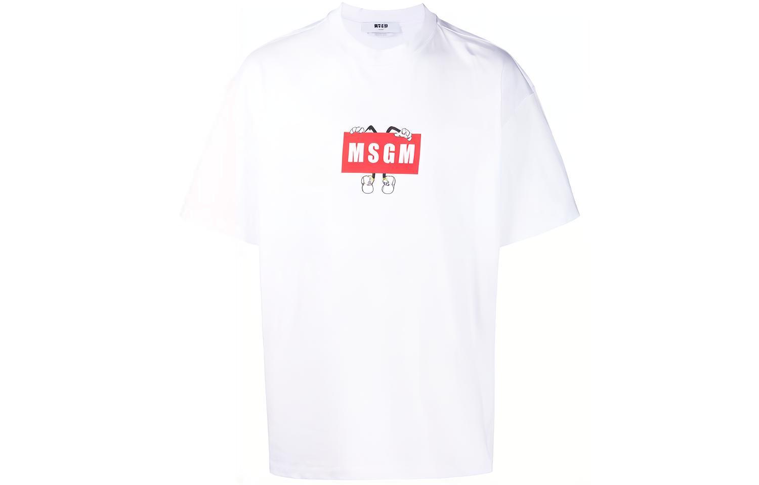 MSGM Cartoon Logo Graphic Crewneck T-Shirt White - 3040MM108-217098-01
