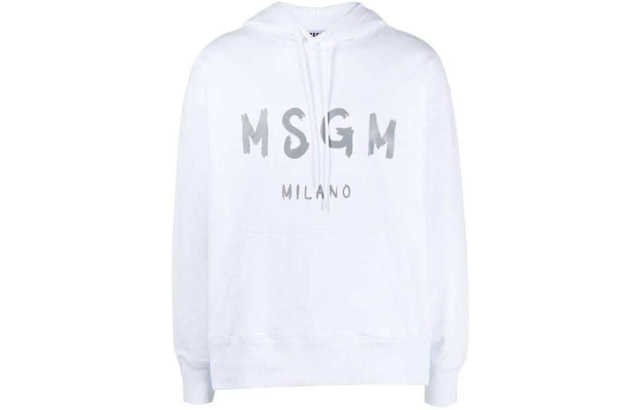 MSGM Casual Letter Print White Hoodie Long Sleeve 3440MM51-5237000-01