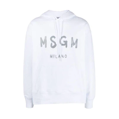 MSGM Casual Letter Print White Hoodie Long Sleeve 3440MM51-5237000-01