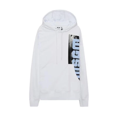 MSGM Colorblock Hoodie White - Pullover with Front Print Design 3340MM18622779901