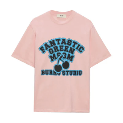MSGM Coral Pink Graphic Print Short Sleeve T-Shirt for Men. 3746MM01247791-PINK