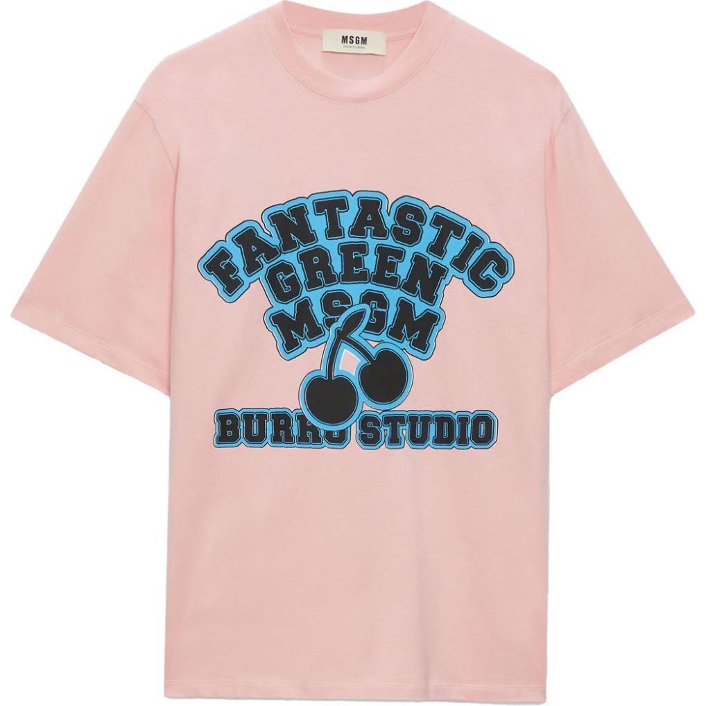 Order MSGM Baju-T Lengan Pendek Coral Pink Grafik Lelaki. 3746MM01247791-PINK