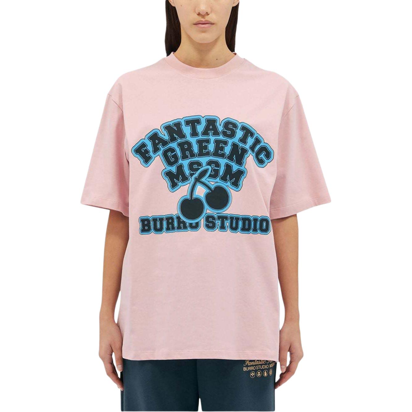 Lookbook MSGM Baju-T Lengan Pendek Coral Pink Grafik Lelaki. 3746MM01247791-PINK