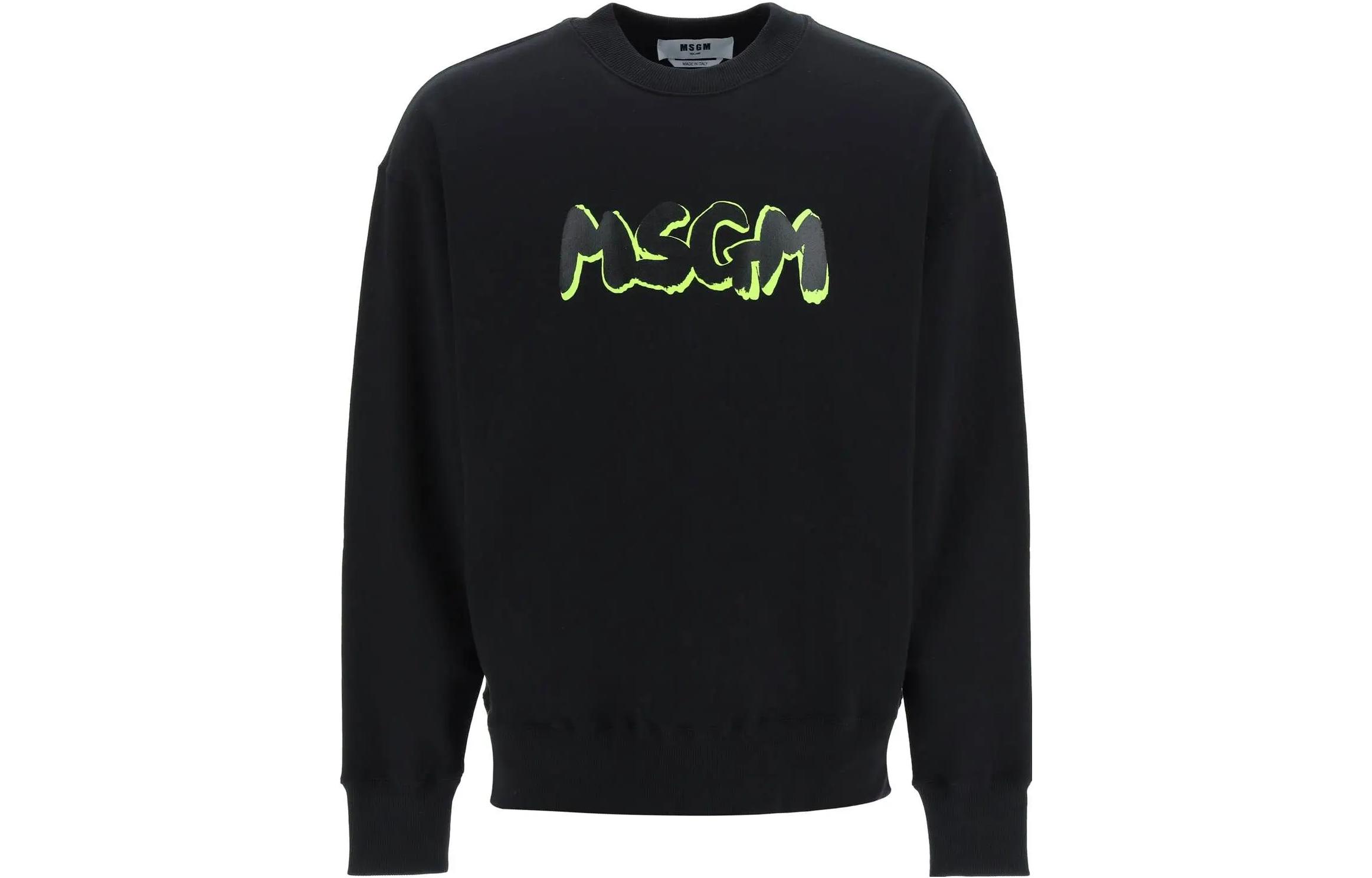 MSGM Crewneck Long Sleeve Sweatshirt with Logo Print 3440MM97237000-99