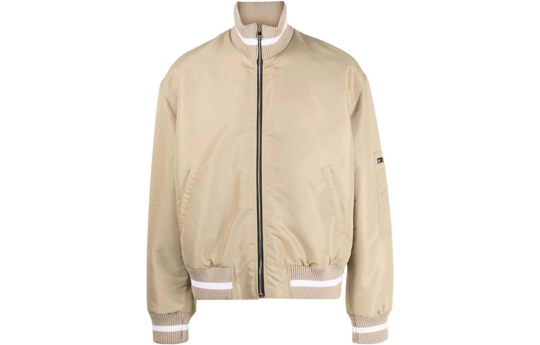 MSGM Embroidered Badge Bomber Jacket Beige 3540MH06X23750323-BEIGE