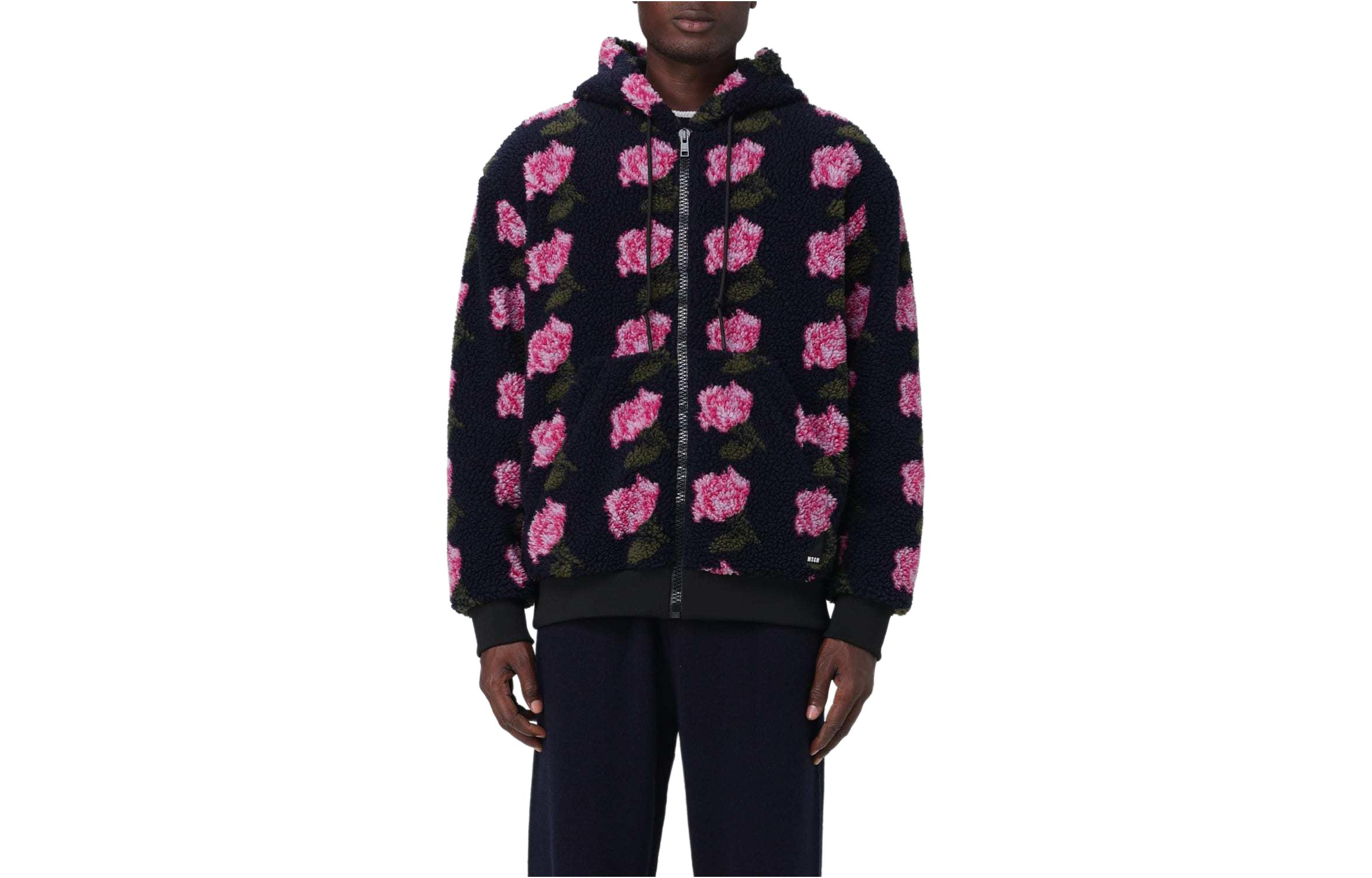 MSGM Floral Pattern Zip Hoodie Jacket - Black 3540MH20237516-03