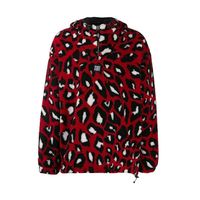 MSGM Fuzzy Animal Print Half-Zip Hooded Jacket Red 2740MH21195626-18