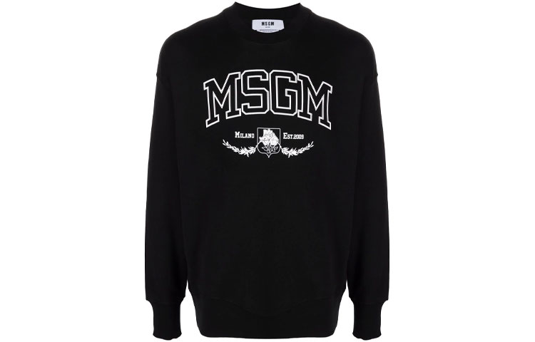 MSGM FW21 Black Crewneck Pullover Sweatshirt with Logo Print for Men 3140MM168217599-99