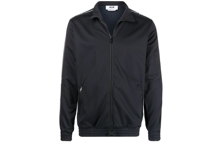 MSGM FW21 Black Logo Print Zip-Up Hoodie Jacket 3040MM70217091