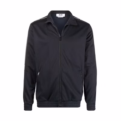 MSGM FW21 Black Logo Print Zip-Up Hoodie Jacket 3040MM70217091