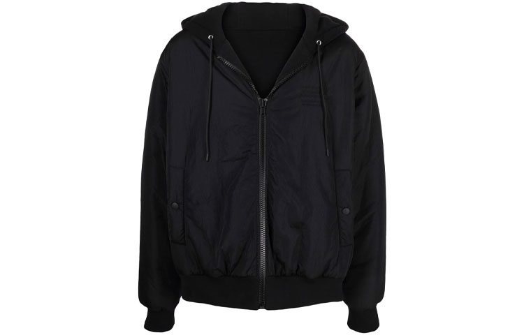 MSGM FW21 Black Slogan Embroidered Zip-Up Drawstring Hooded Jacket Men 3140MH13R217509-99