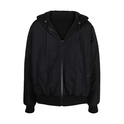 MSGM FW21 Black Slogan Embroidered Zip-Up Drawstring Hooded Jacket Men 3140MH13R217509-99