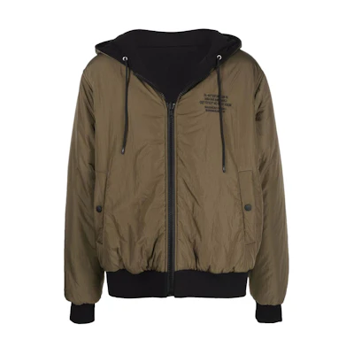 MSGM FW21 Brown Printed Logo Embroidered Reversible Hooded Jacket 3140MH13R21750937
