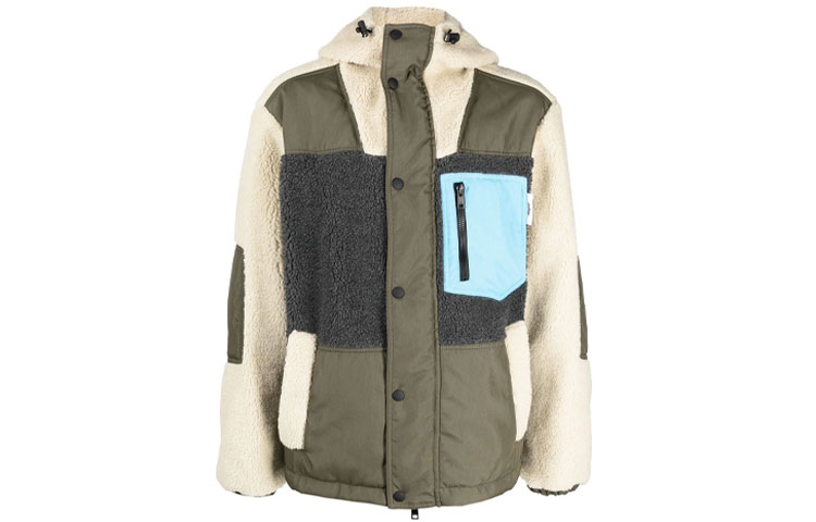 MSGM FW21 Colorblock Logo Patch Hooded Jacket Green () 3140MH11Y217700