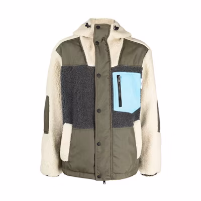 MSGM FW21 Colorblock Logo Patch Hooded Jacket Green () 3140MH11Y217700