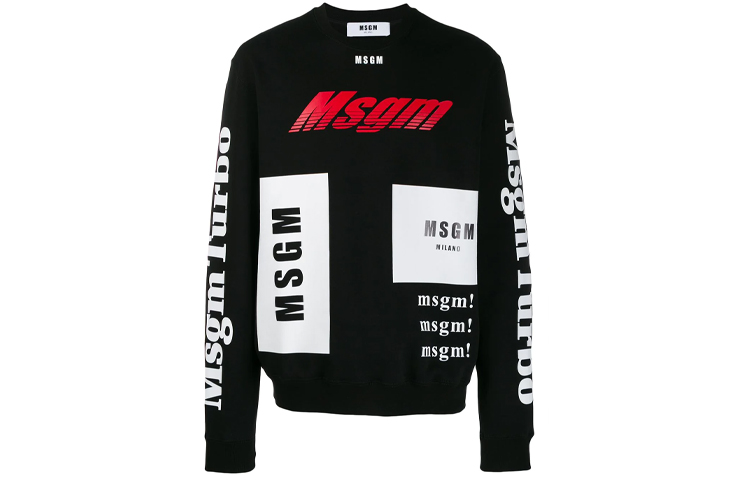 MSGM FW21 Crewneck Logo Print Pullover Sweatshirt Black 2740MM71195799-99