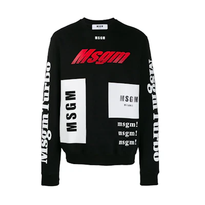 MSGM FW21 Crewneck Logo Print Pullover Sweatshirt Black 2740MM71195799-99