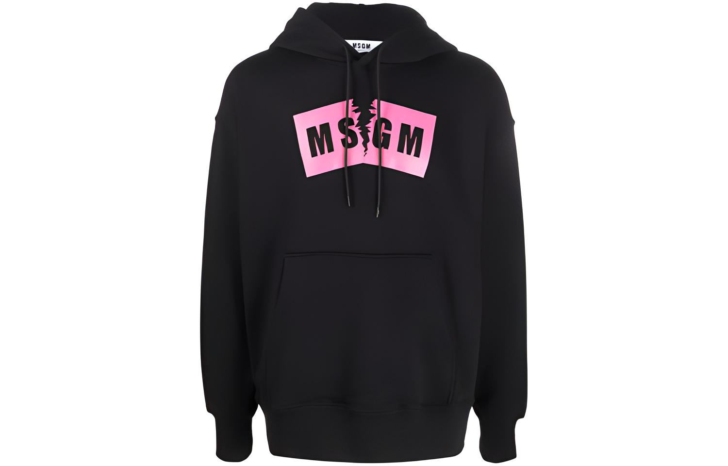 MSGM FW21 Distressed Logo Print Hoodie Black Mens 3140MM106217599-99