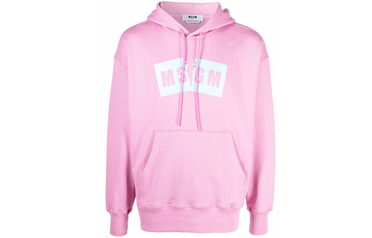 MSGM FW21 Distressed Logo Print Pink Hoodie () 3140MM106217599-13