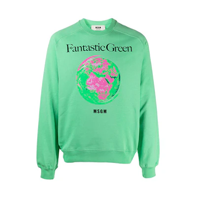 MSGM FW21 FAntastic Green Printed Crewneck Sweatshirt Men’s Green 3040MM173217119-31