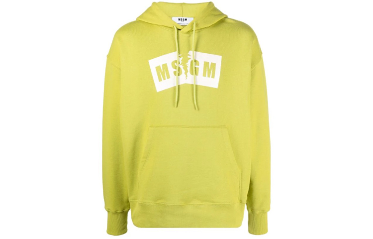 MSGM FW21 Green Pullover Hoodie with Logo Print - Long Sleeve 3140MM106217599-33