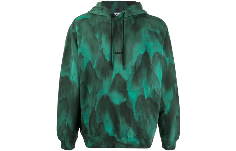 MSGM FW21 Green Tie-Dye Drawstring Hoodie Pullover Men 2940MM822075953-6A
