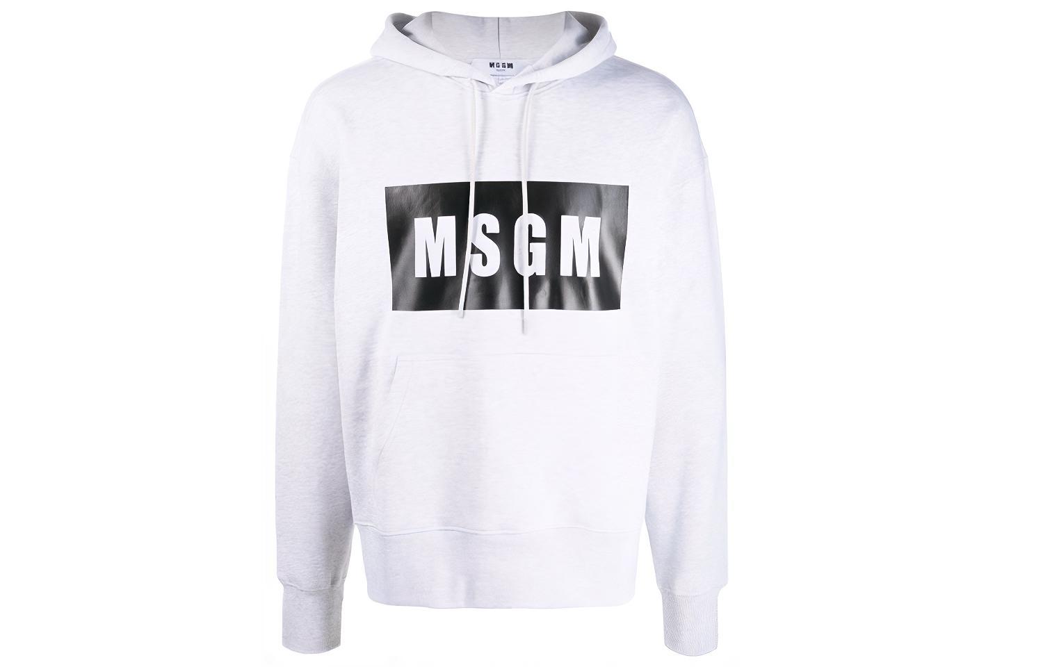 MSGM FW21 Grey Logo Print Pullover Hoodie 2000MM525200004-94