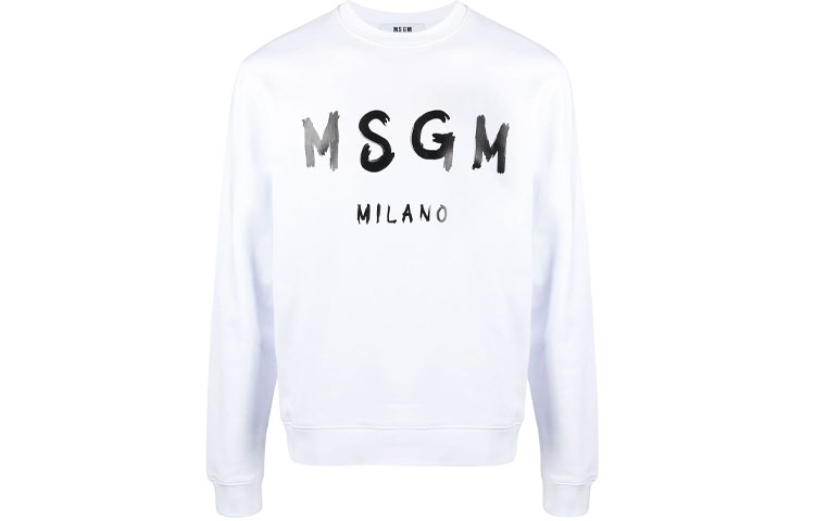 MSGM FW21 Hand-Drawn Logo Print Long Sleeve Sweatshirt White () 3040MM104217099-01