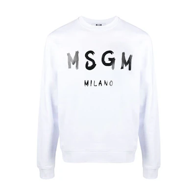 MSGM FW21 Hand-Drawn Logo Print Long Sleeve Sweatshirt White () 3040MM104217099-01