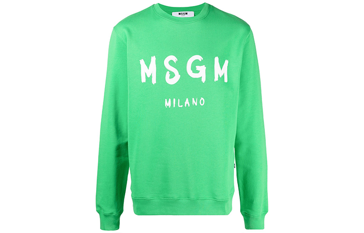 MSGM FW21 Hand-Drawn Logo Print Long Sleeve Sweatshirt Green () 3040MM104217099-36