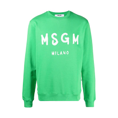 MSGM FW21 Hand-Drawn Logo Print Long Sleeve Sweatshirt Green () 3040MM104217099-36