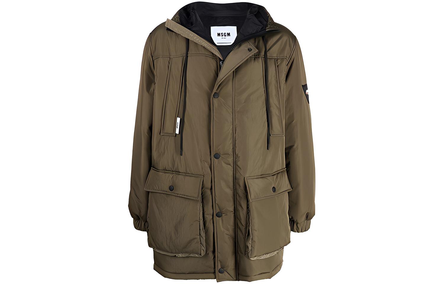 MSGM FW21 Logo Patch Solid Puffer Jacket Brown 3140MH10217509-37