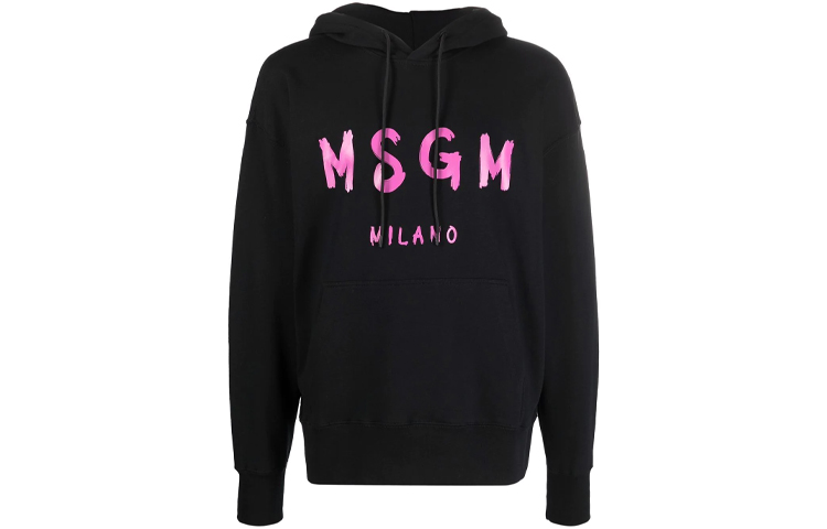 MSGM FW21 Logo Print Pullover Hoodie Black 3140MM515-217599-99