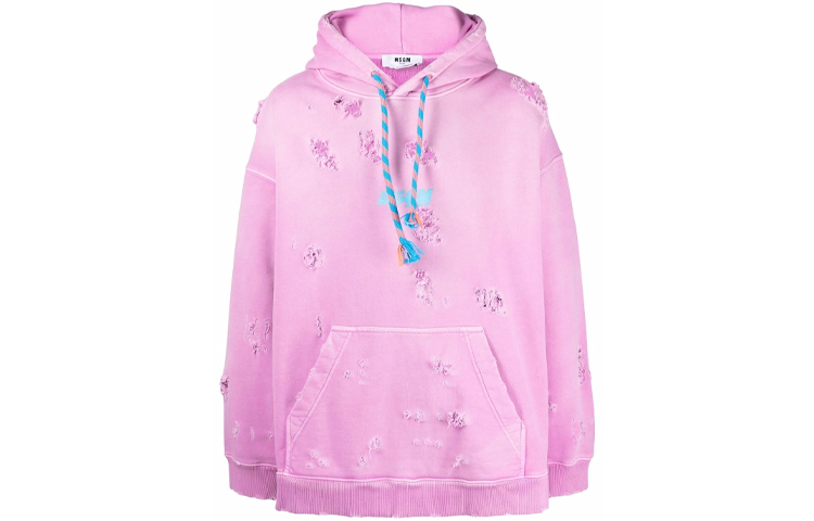 MSGM FW21 Pink Distressed Oversized Pullover Hoodie Fashion 3140MM89217595-12