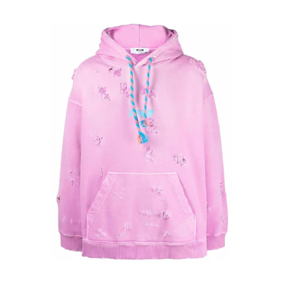 MSGM FW21 Pink Distressed Oversized Pullover Hoodie Fashion 3140MM89217595-12