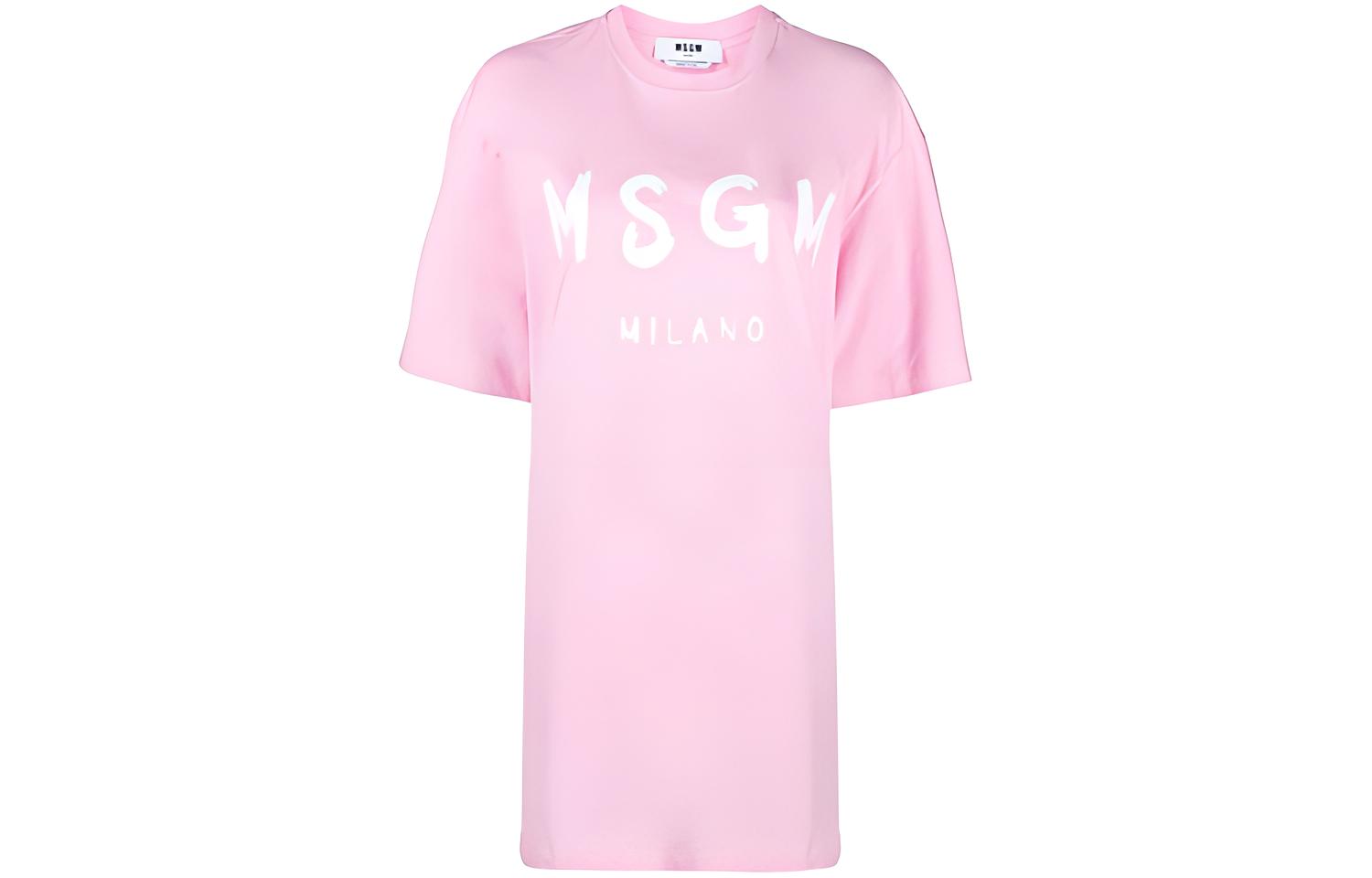 MSGM FW21 Pink Logo Printed Short-Sleeve T-Shirt Dress 2000MDA510200002-12