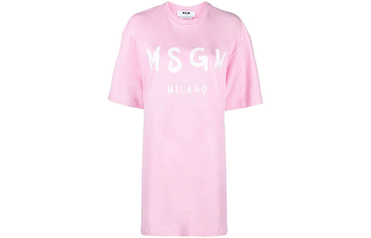 Order MSGM FW21 Baju Gaun T-Shirt Logo Cetak Lengan Pendek Merah Jambu 2000MDA510200002-12