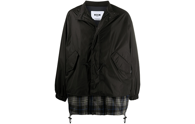 MSGM FW21 Plaid Patchwork Zip-Up Jacket Black 2940MH03Y207515-99