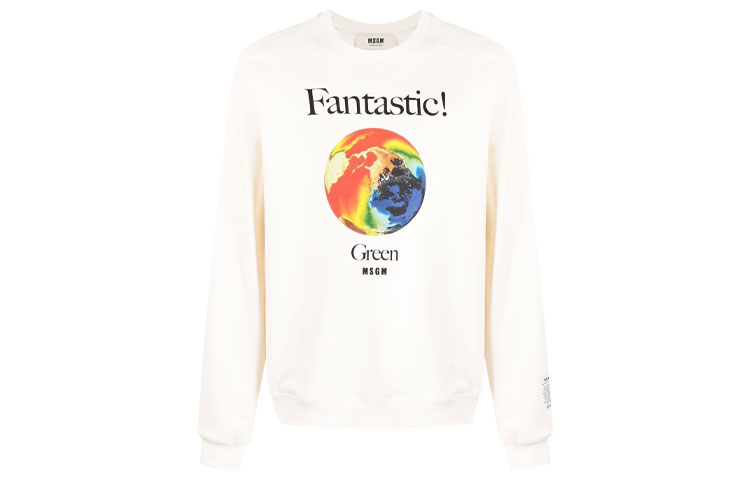 MSGM FW21 Plain Logo Print Crewneck Sweatshirt Off-White 3140MM192217789-02