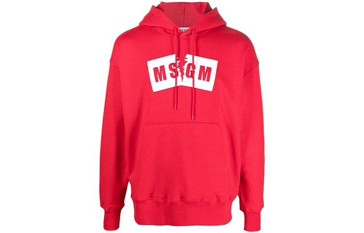 MSGM FW21 Red Torn Letter Logo Print Hoodie Long Sleeve 3140MM106217599-18