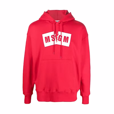 MSGM FW21 Red Torn Letter Logo Print Hoodie Long Sleeve 3140MM106217599-18