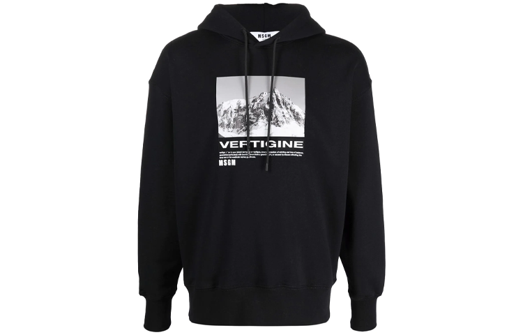 MSGM FW21 Snow Mountain Print Hooded Pullover Hoodie Black () 3140MM170217599-99