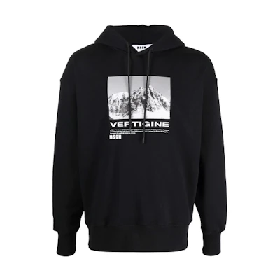 MSGM FW21 Snow Mountain Print Hooded Pullover Hoodie Black () 3140MM170217599-99